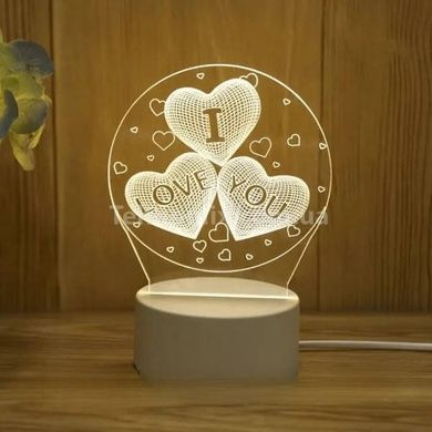 Настольный светильник&nbsp;New Idea 3D Desk Lamp Сердца в шаре I love you Белая подставка