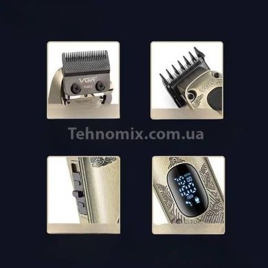 Машинка для стрижки волос аккумуляторная с 8 насадками и LED дисплеем VGR V-027 Золото