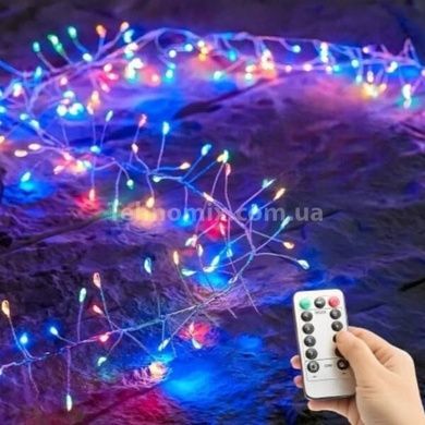 Гірлянда роса 100м з пультом керування USB Зелений дріт, мультиколор