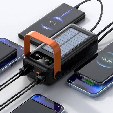 Power Bank 100000 mAh с ремешком, фонарем и встроенными кабелями для зарядки YM-638 CX Черный