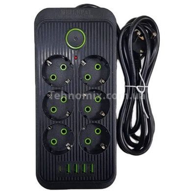 Мережевий фільтр з USB (6&times;220В+4&times;USB+1&times;Type-C) QL-1075U 3 метри Чорний