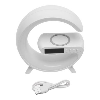 Нічник з бездротовою зарядкою, міні-колонкою та годинником Smart Light Білий G63