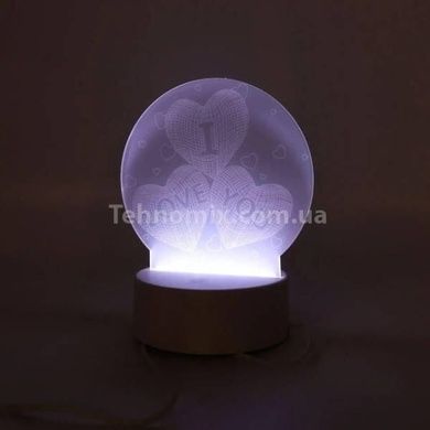 Настольный светильник&nbsp;New Idea 3D Desk Lamp Сердца в шаре I love you Белая подставка