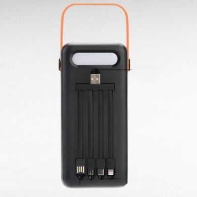 Power Bank 100000 mAh с ремешком, фонарем и встроенными кабелями для зарядки YM-638 CX Черный
