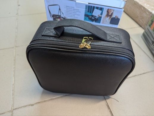 УЦЕНКА! Косметичка-органайзер кожаная с зеркалом LED подсветка Cosmetic Lab Черная