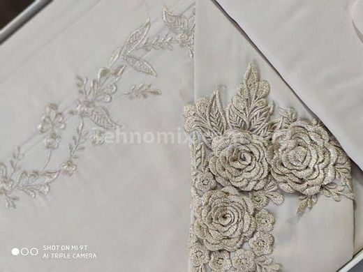 Постільна білизна з вишивкою та гіпюром Dantela vita Safir bej Сатин Бавовна Євро розмір (4 наволочки)
