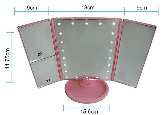 Косметическое складное зеркало Led Mirror с LED подсветкой pink