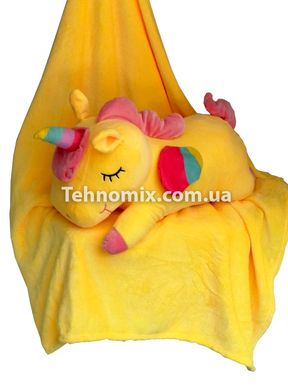 Іграшка-подушка Єдиноріг з пледом 3 в 1 Жовтий