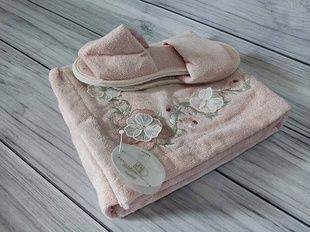 Набір жіночий сауну (рушник-спідниця, чалма, тапочки) Pupilla Flowers gul Бамбук