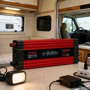 Перетворювач 2000W 12V AC/DC KSM LCD+2 USB Чорний з червоним