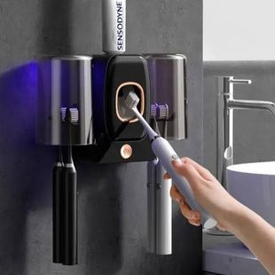 Тримач настінний для зубних щіток +2 чашки TOOTHBRUSH HOLDER Чорний
