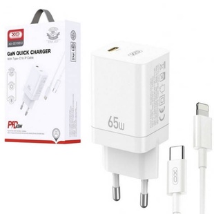 Мережевий зарядний пристрій Lighting з кабелем XO CE10 1USB-C PD 65W Fast Charger