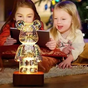 Нічник 3D Ведмедик Феєрверк на підставці BearBrick