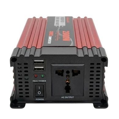 Перетворювач 2000W 12V AC/DC KSM LCD+2 USB Чорний з червоним