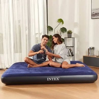 Матрас надувной двухместный Квин +2 подушки 152х203х25см Intex 64765 Синий