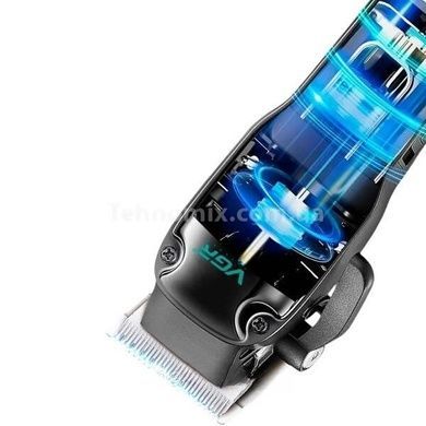 Машинка для стрижки волос аккумуляторная с 8 насадками и LED дисплеем VGR V-013 Черная с зеленым