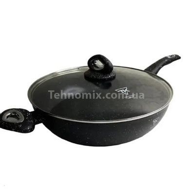 Сковорода с мраморным антипригарным покрытием и крышкой 32см Тор Kitchen ТК00096 Черная