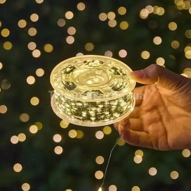 Гірлянда роса лінійна світлодіодна з пультом 200м Зелений дріт, тепле світло