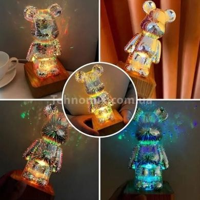 Нічник 3D Ведмедик Феєрверк на підставці BearBrick