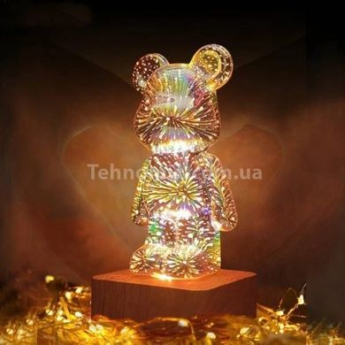 Нічник 3D Ведмедик Феєрверк на підставці BearBrick