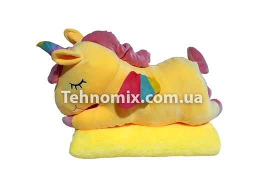 Іграшка-подушка Єдиноріг з пледом 3 в 1 Жовтий