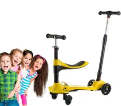 Дитячий самокат колеса з підсвічуванням та батьківська ручка Жовтий