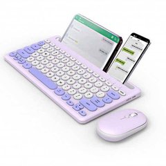 Беспроводная клавиатура с мышкой и подставкой для телефона и планшета Фиолетовая
