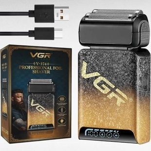 Электробритва аккумуляторная с двойным лезвием VGR V-374 GOLD Черная с золотым