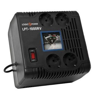 Стабілізатор напруги релейний однофазний з вольтметром 700W Logic Power LPT-1000RV Чорний