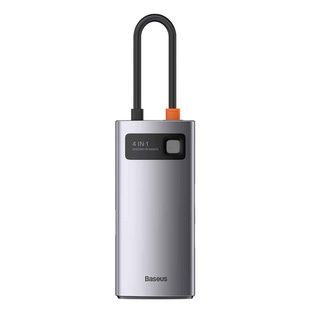 USB-HubBaseus Metal Gleam Series 4-in-1 Multifunctional Type-C HUB Docking Station Gray （Type-C to USB3.0*3+RJ45*1）