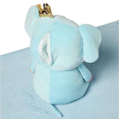 Мягкая игрушка подушка + плед 115*155см 3в1 Слоник с короной Голубой
