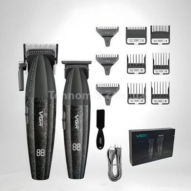 Комплект 2 в 1 акумуляторна машинка для стрижки + грумер VGR V-640 Чорна