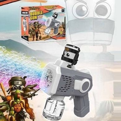 Пістолет генератор мильних бульбашок з підсвічуванням 4*АА 170 Bubble Gun Сірий