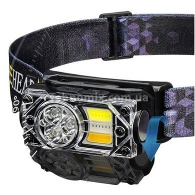 Фонарь налобный аккумуляторный YY-19B-3SMD+2COB(white+yellow+red) Черный