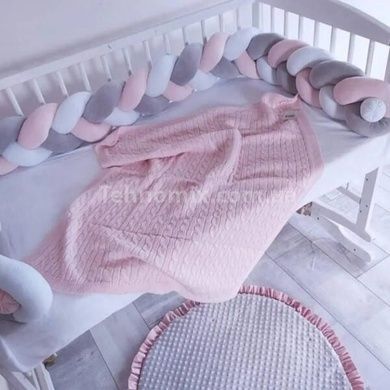 Бортик в детскую кроватку Косичка 120*18см ткань Велюр Bimbo Розовая с серым