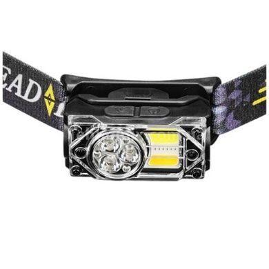 Фонарь налобный аккумуляторный YY-19B-3SMD+2COB(white+yellow+red) Черный