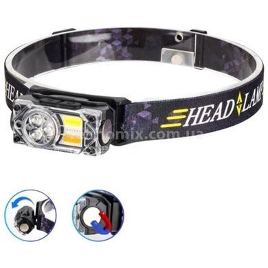 Фонарь налобный аккумуляторный YY-19B-3SMD+2COB(white+yellow+red) Черный