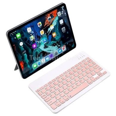 Клавиатура и мышка беспроводная Bluetooth KIT Белая с розовым