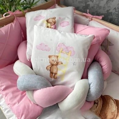 Бортик в детскую кроватку Косичка 120*18см ткань Велюр Bimbo Розовая с серым