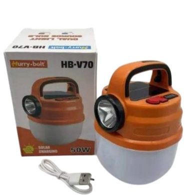 Лампа-фонарь аккумуляторная с солнечной панелью 50Вт HURRY BOLT РHURRY BOLT HB-V70 Оранжевый с белым