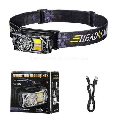 Фонарь налобный аккумуляторный YY-19B-3SMD+2COB(white+yellow+red) Черный