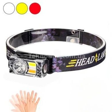 Фонарь налобный аккумуляторный YY-19B-3SMD+2COB(white+yellow+red) Черный