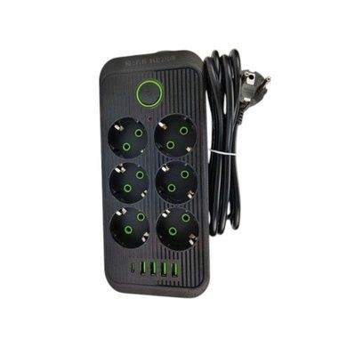 Мережевий фільтр з USB (6&times;220В+4&times;USB+1&times;Type-C) QL-1075U 5 метрів Чорний