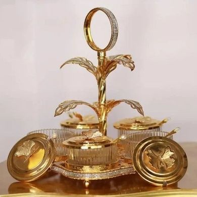 Піднос для фруктів та солодощів (5 тарілки з кришками) Fruit tray 1399-5 Золото