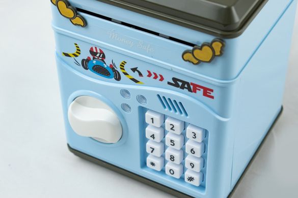 Детский сейф-копилка piggy bank с кодовым замком голубой