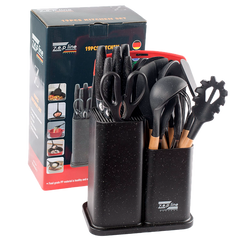Набір ножів та кухонного начиння з обробною дошкою 19 предметів Zepline ZP-067 Чорний