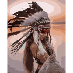 Картина по номерам Strateg ПРЕМИУМ Девушка-индиец с лаком размером 40х50 см (SY6741)