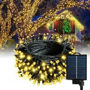 Гірлянда вулична із сонячною панеллю 50м 500LED Чорний провід, тепле світло