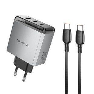 Зарядний пристрій блок живлення BOROFONE BN22 Lena PD65W (2C1A) charger set (C to C(EU) Сірий)
