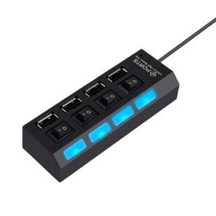 Адаптер хаб-концентратор USB 2.0*4 порта с выключателями Черный